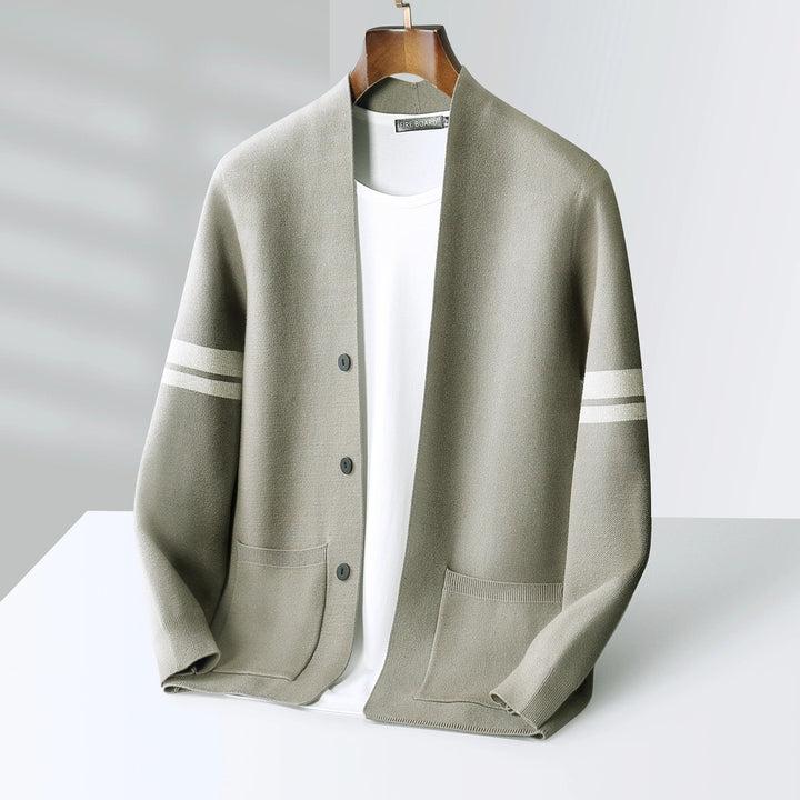 Striped Trim Button Cardigan