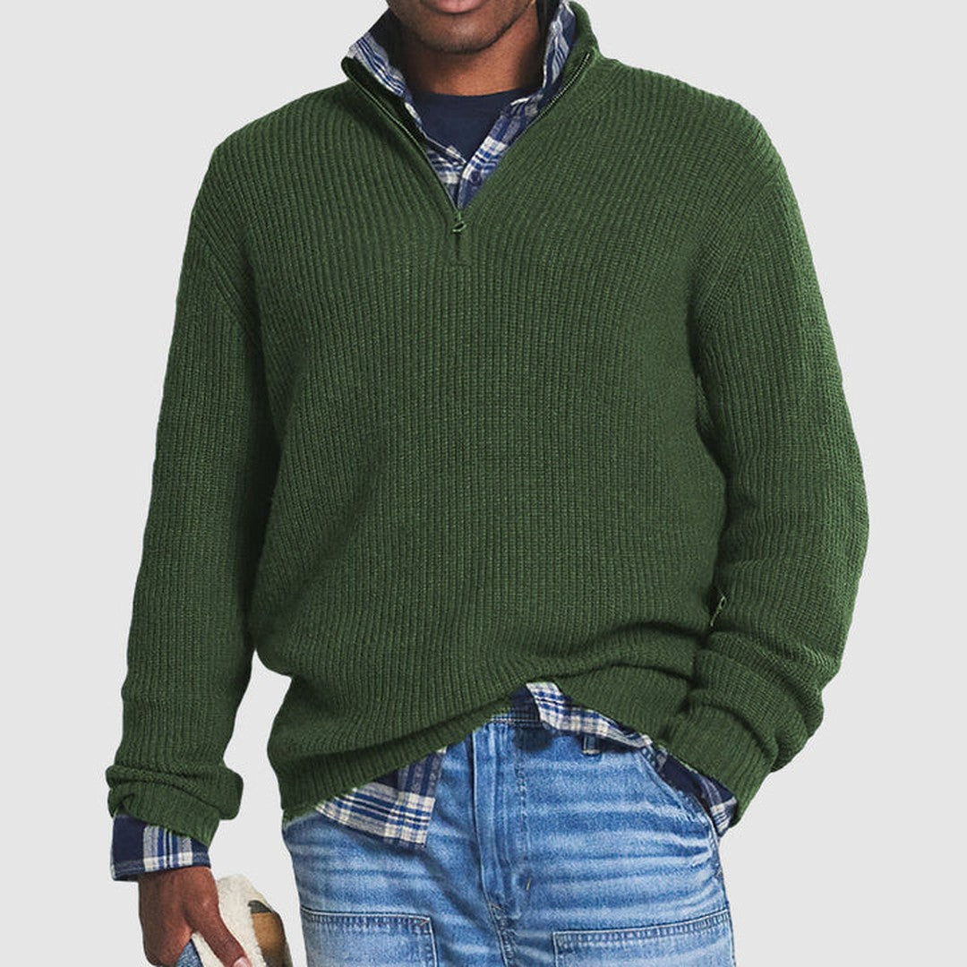 Textured Rib Quarter-Zip Knit Sweater