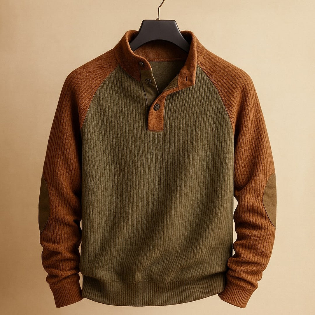 Colour-Block Raglan Button-Neck Sweater