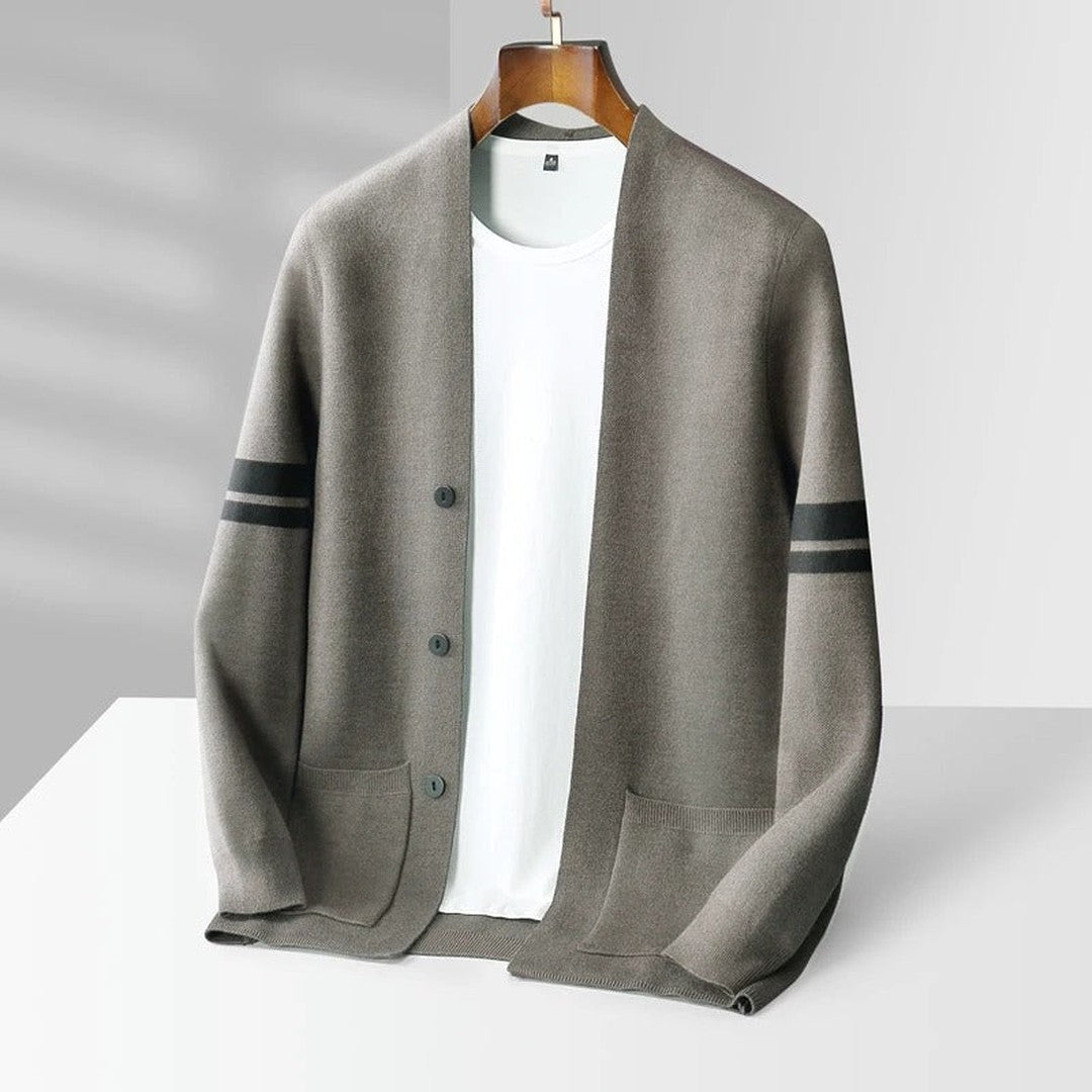 Striped Trim Button Cardigan