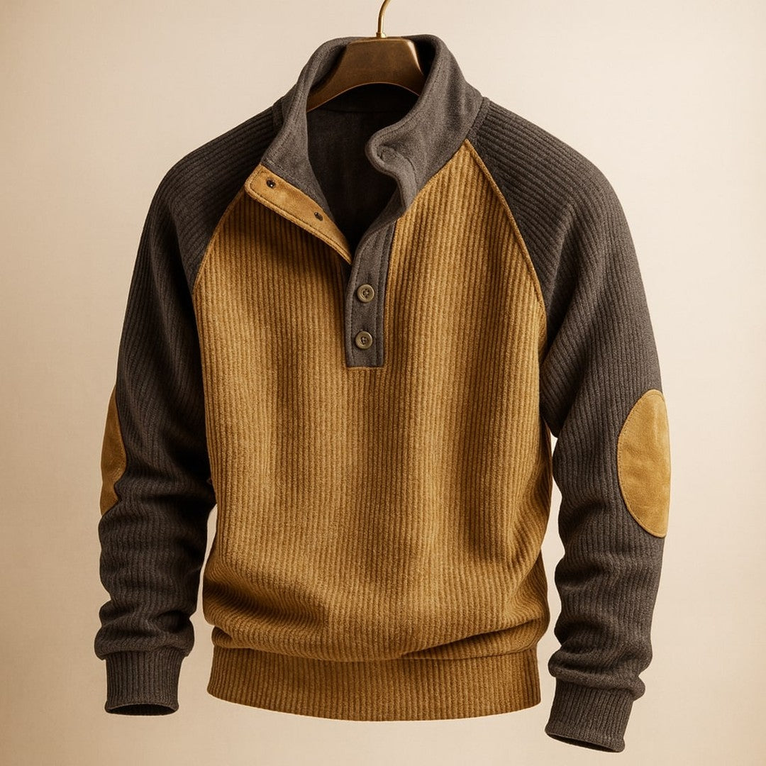 Colour-Block Raglan Button-Neck Sweater