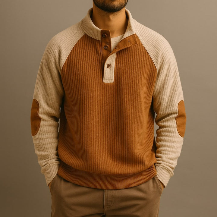 Colour-Block Raglan Button-Neck Sweater