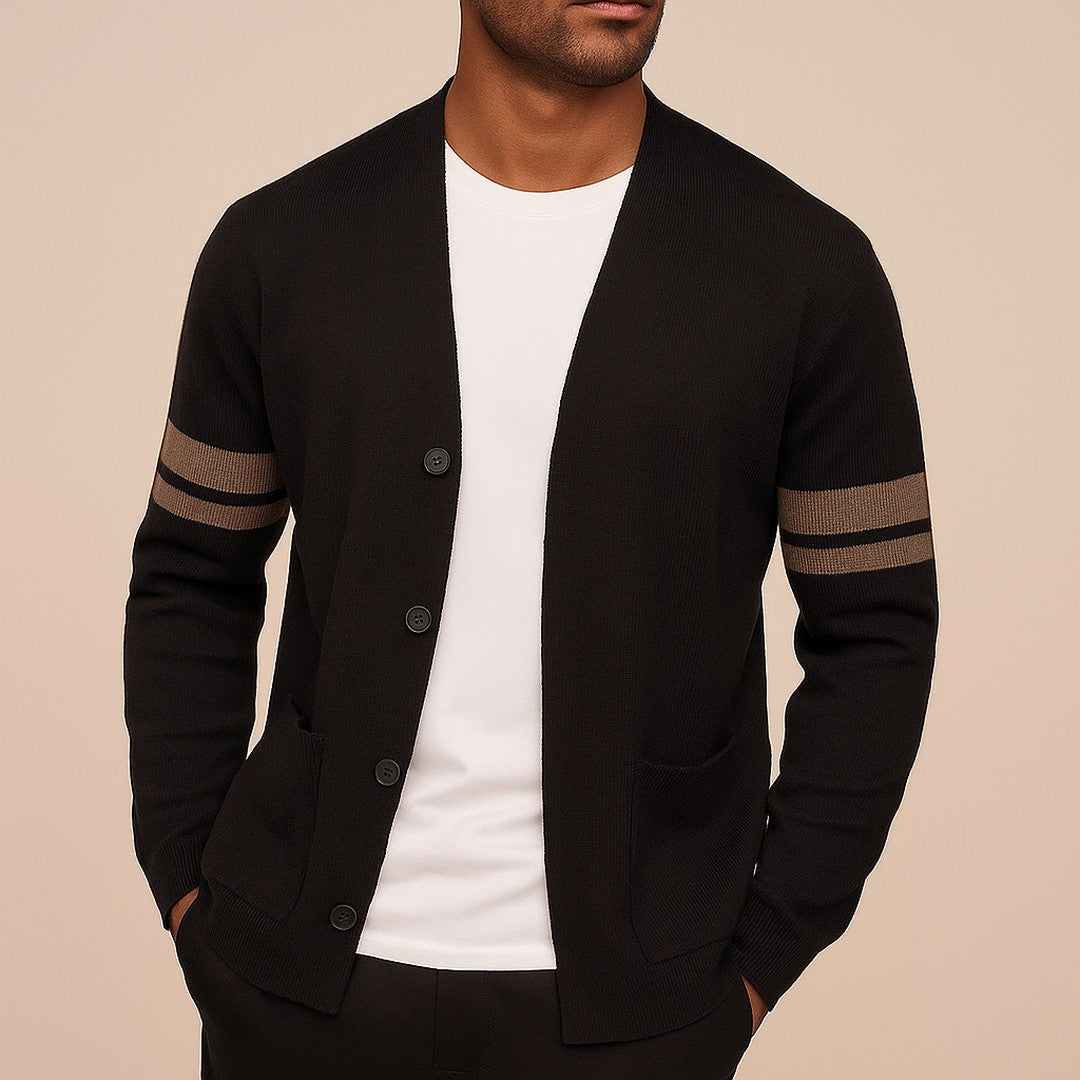 Striped Trim Button Cardigan