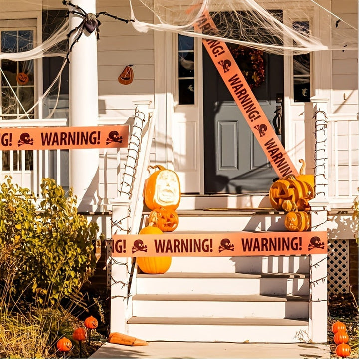 Hazardcrest - Skull Warning Tape Halloween Banner