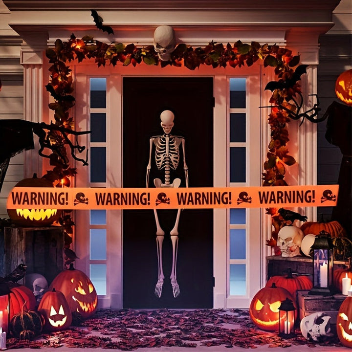 Hazardcrest - Skull Warning Tape Halloween Banner