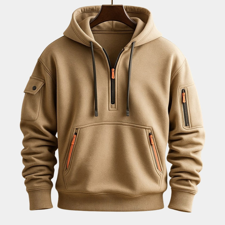 Half-Zip Pullover Hoodie with Sleeve Pocket