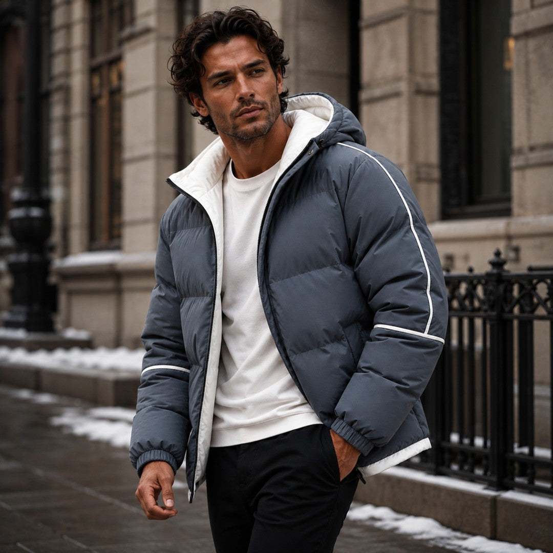 Piped Hooded Puffer Jacket