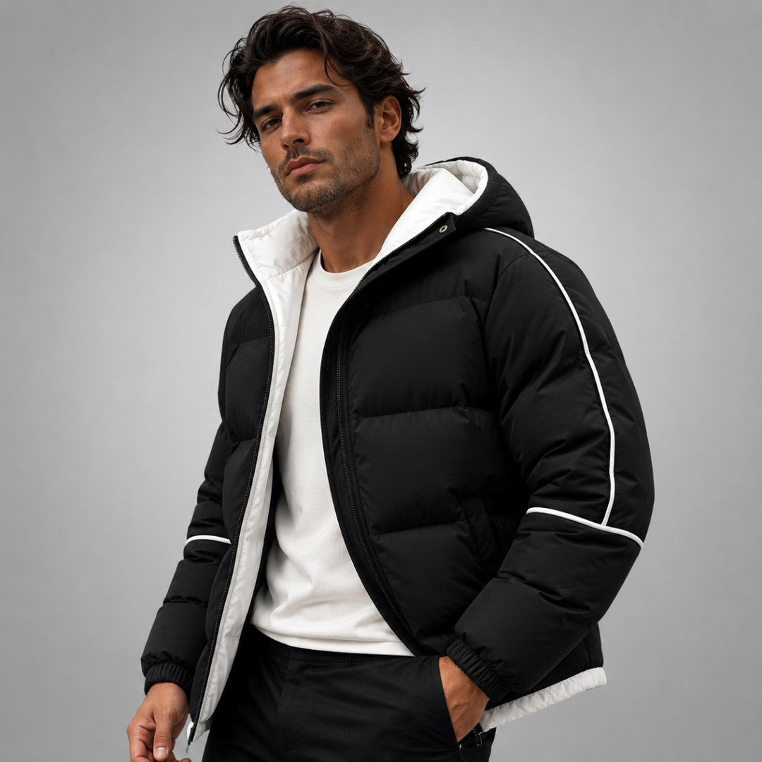 Piped Hooded Puffer Jacket