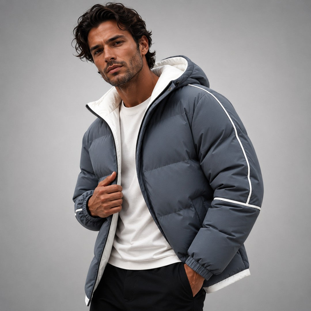 Piped Hooded Puffer Jacket