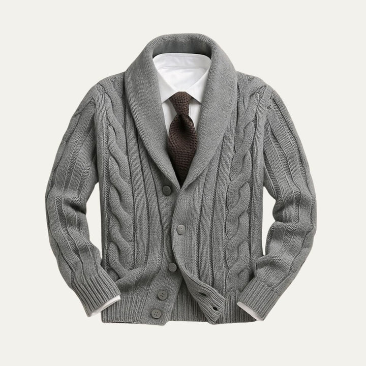 Braided Cable Shawl Collar Cardigan with Patch Pockets