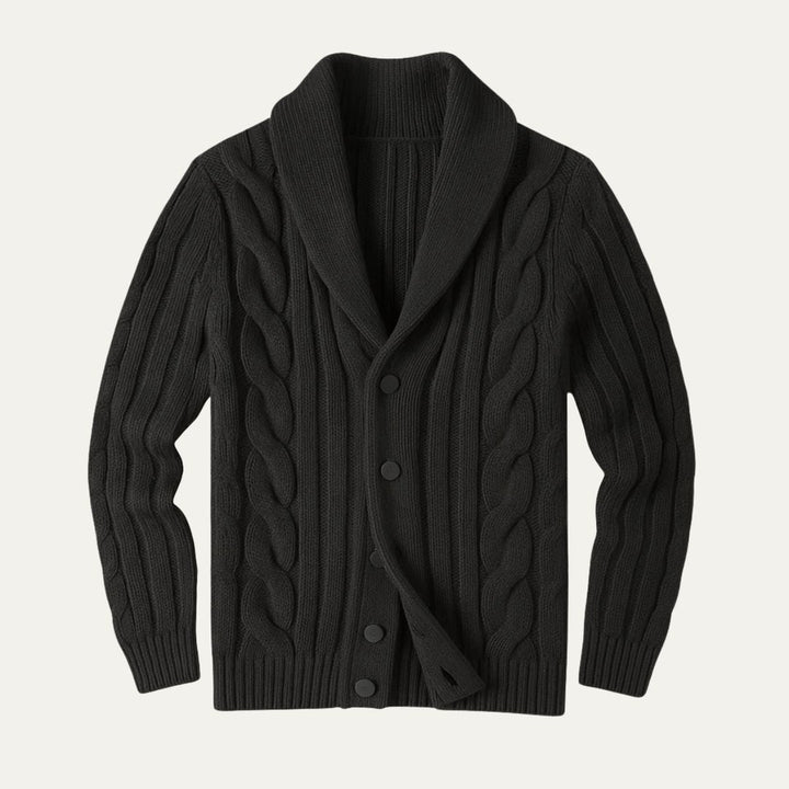 Braided Cable Shawl Collar Cardigan with Patch Pockets