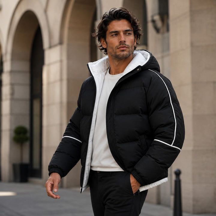Piped Hooded Puffer Jacket