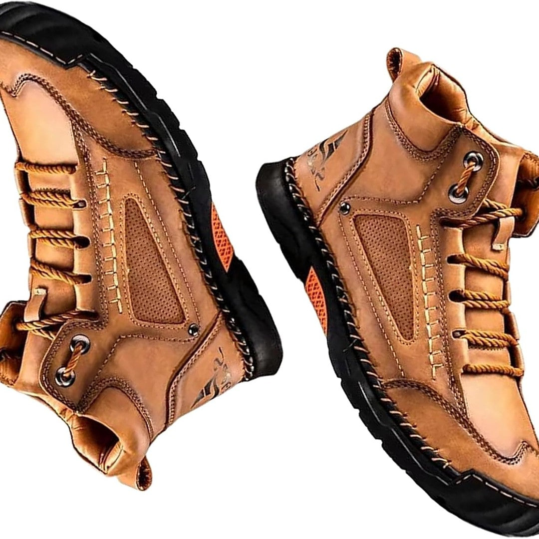 Panelled utility lace-up boot shown in brown