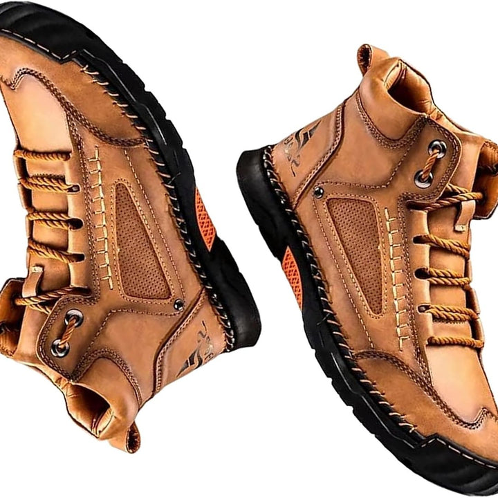 Panelled utility lace-up boot shown in brown