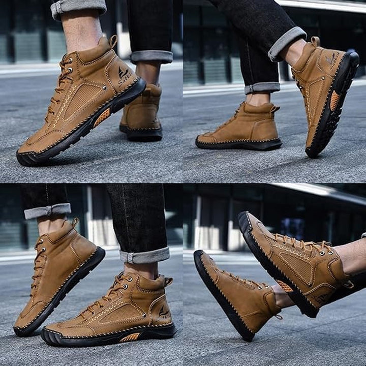 Panelled utility lace-up boot, top eyelet view