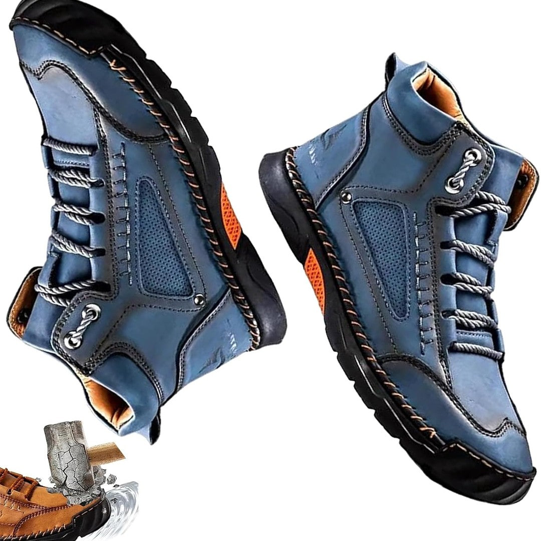 Panelled utility lace-up boot shown in blue