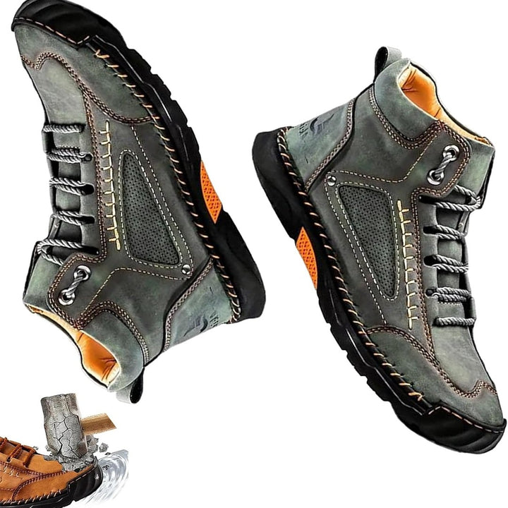 Panelled utility lace-up boot shown in green