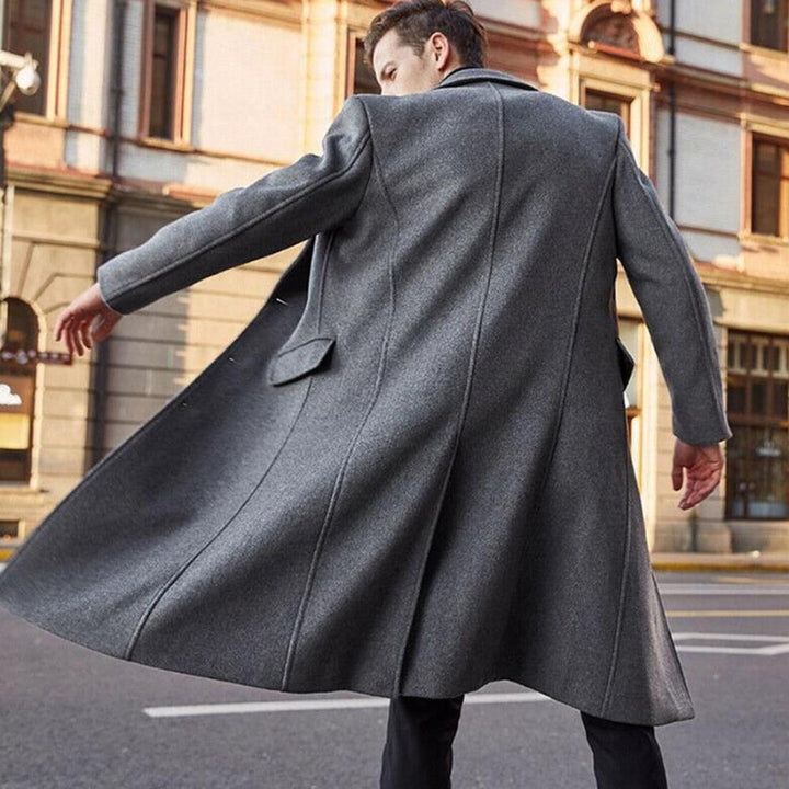 Pennington Row - Wool-Look Long Overcoat Single-Breasted Notch Lapel Flap Pockets