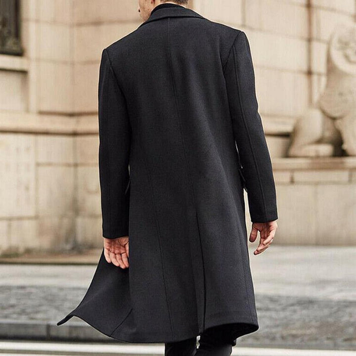 Pennington Row - Wool-Look Long Overcoat Single-Breasted Notch Lapel Flap Pockets
