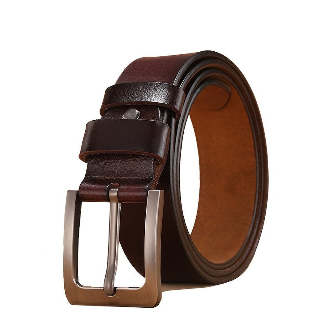 Pin buckle leather-look belt, buckle detail view