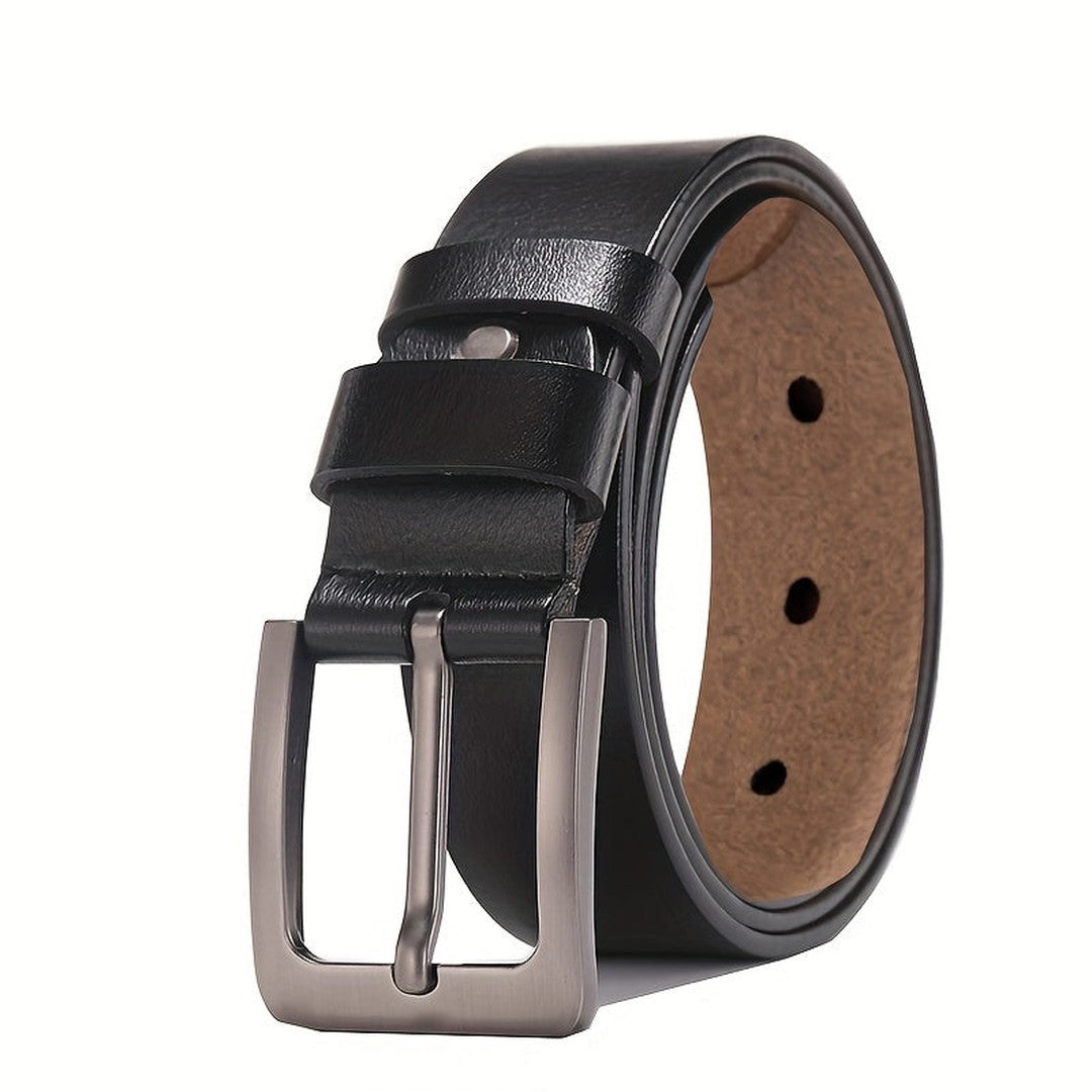 Pin buckle leather-look belt shown in black