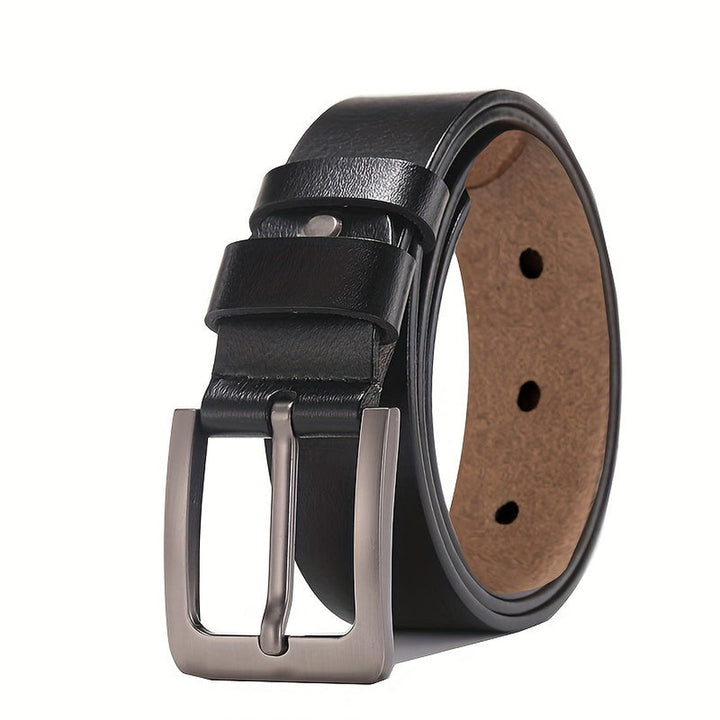 Pin buckle leather-look belt shown in black