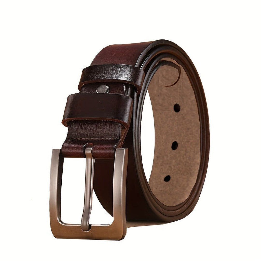 Pin buckle leather-look belt shown in brown