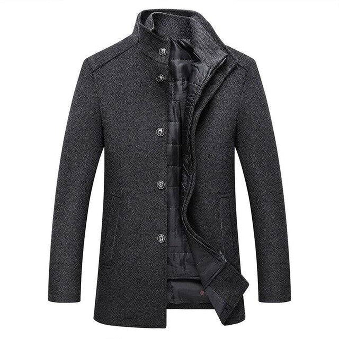 Single-Breasted Mandarin Collar Coat - Gray