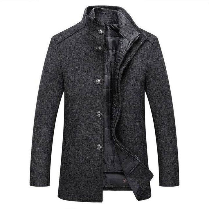 Single-Breasted Mandarin Collar Coat - Gray