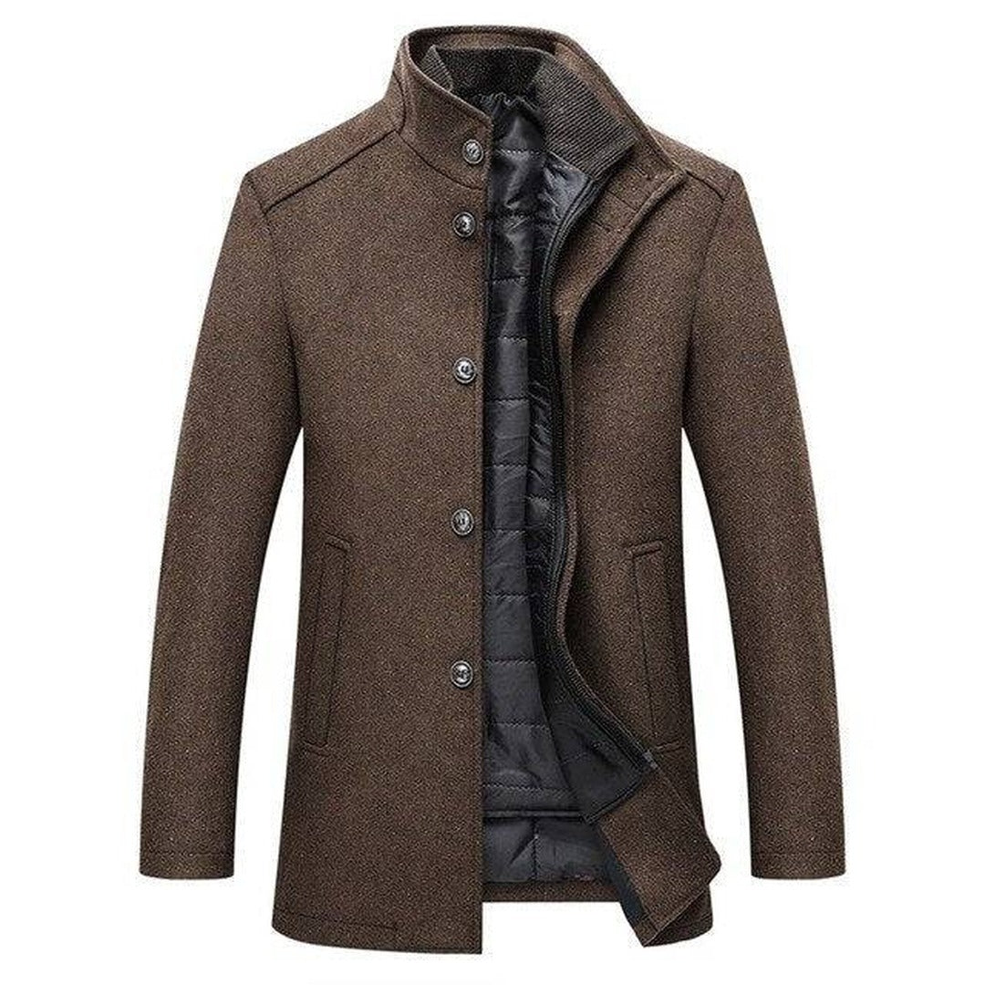 Single-Breasted Mandarin Collar Coat - Camel