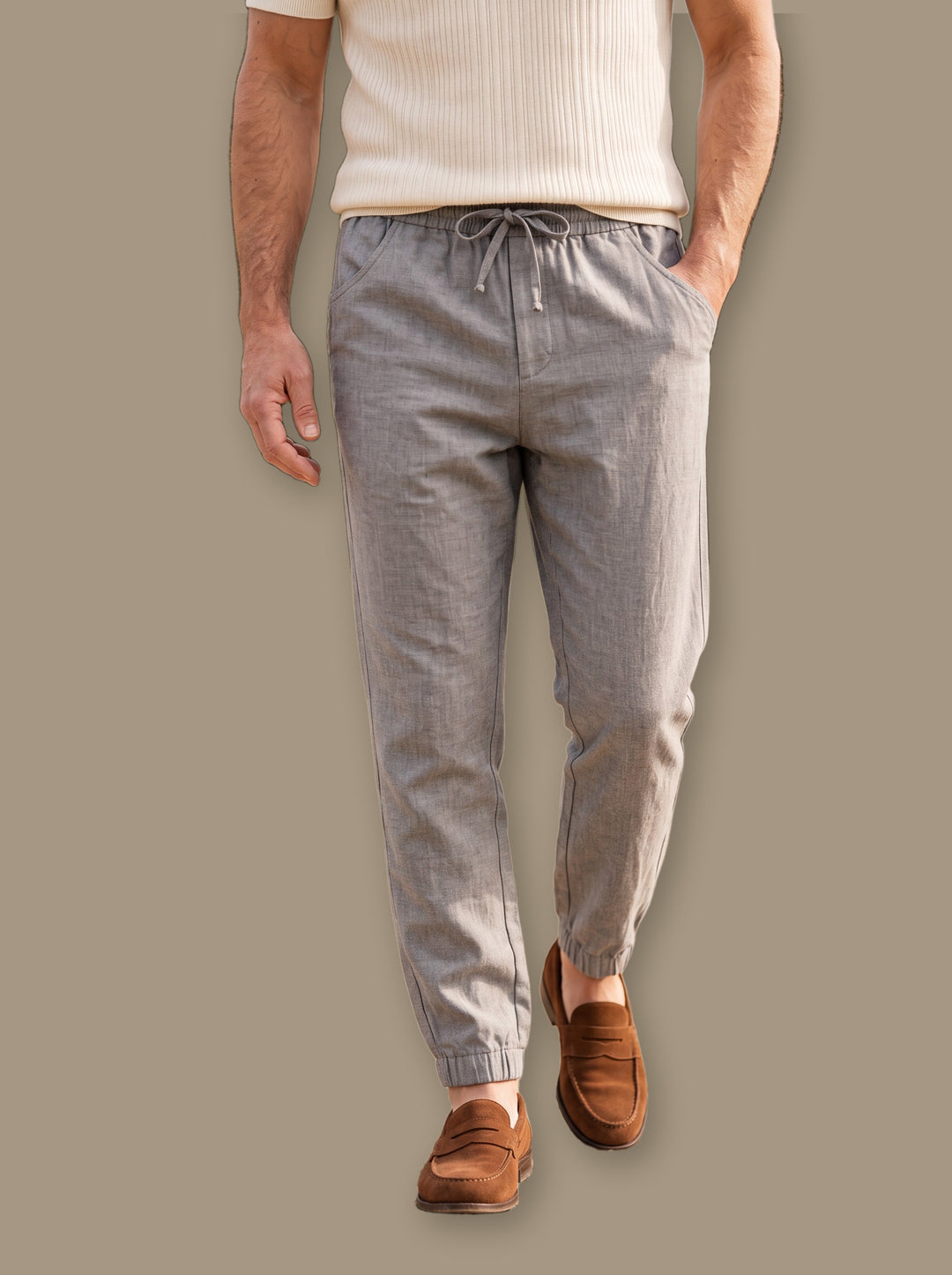Relaxed Fit Cotton Jogger Pants with Drawstring Waist