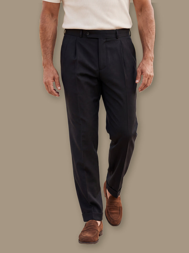 Pleated Straight-Leg Tailored Dress Pants for Office