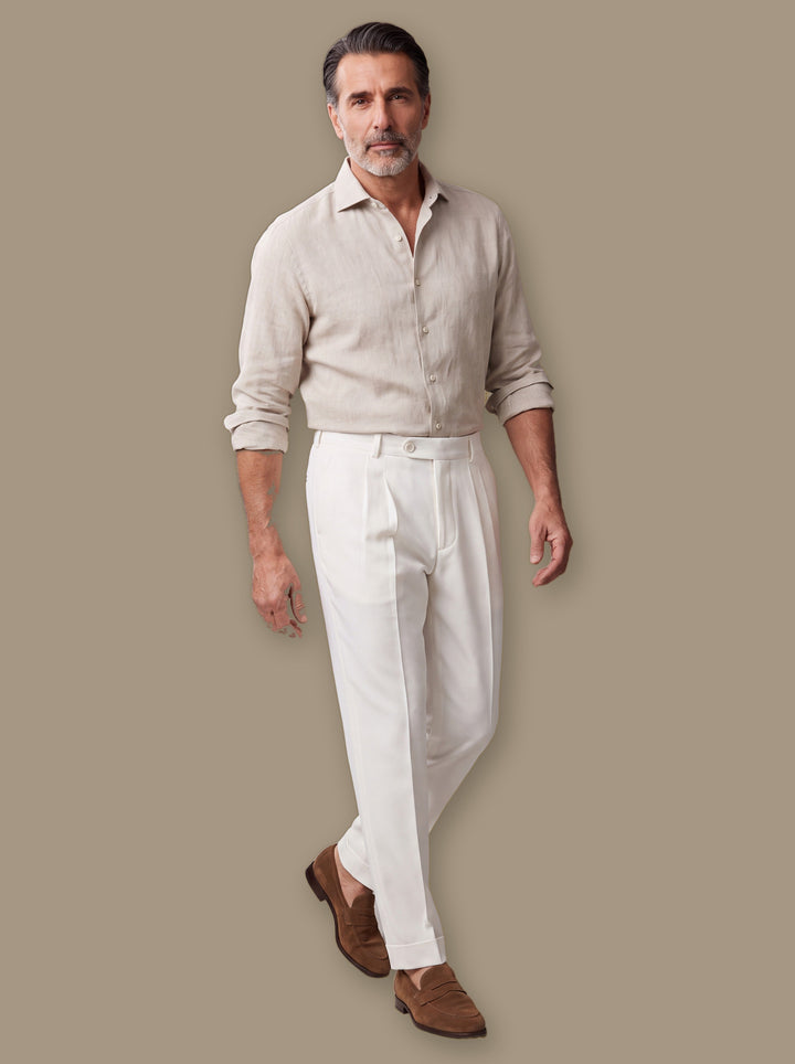 Pleated Straight-Leg Tailored Dress Pants for Office