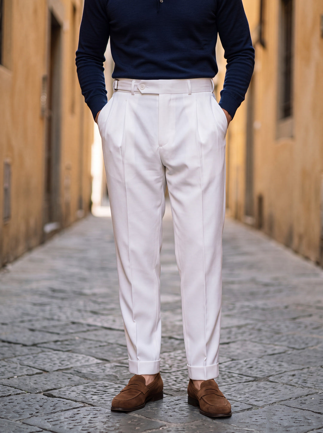 Pleated Straight-Leg Tailored Dress Pants for Office