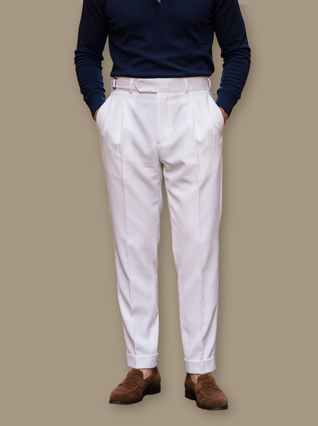 Pleated Straight-Leg Tailored Dress Pants for Office