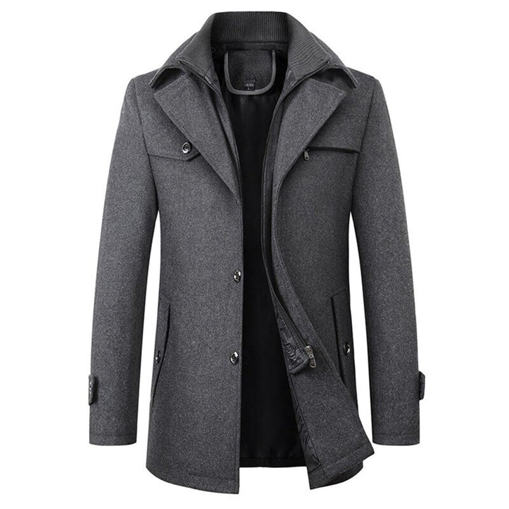 Ravensworth - Wool-Look Mid-Length Coat Zip-In Knit Collar Button Front Chest Pocket