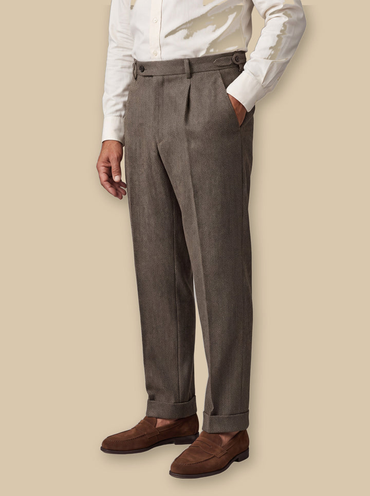 Herringbone Pleated Business Dress Trousers