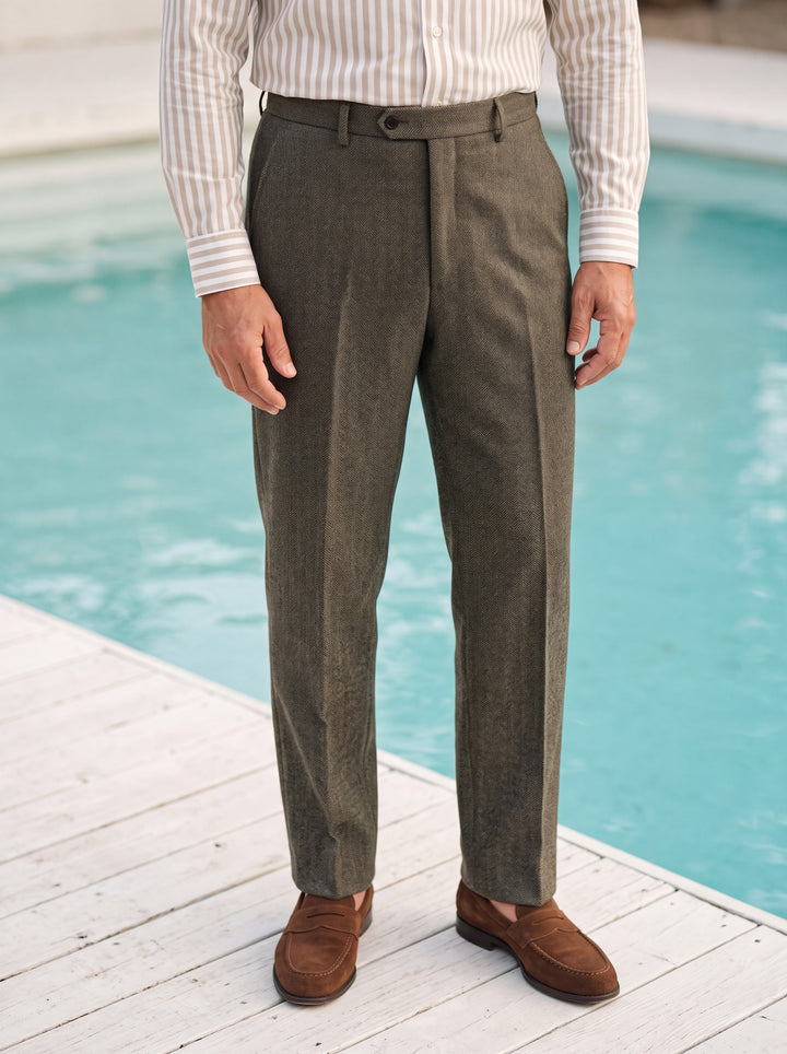 Herringbone Pleated Business Dress Trousers