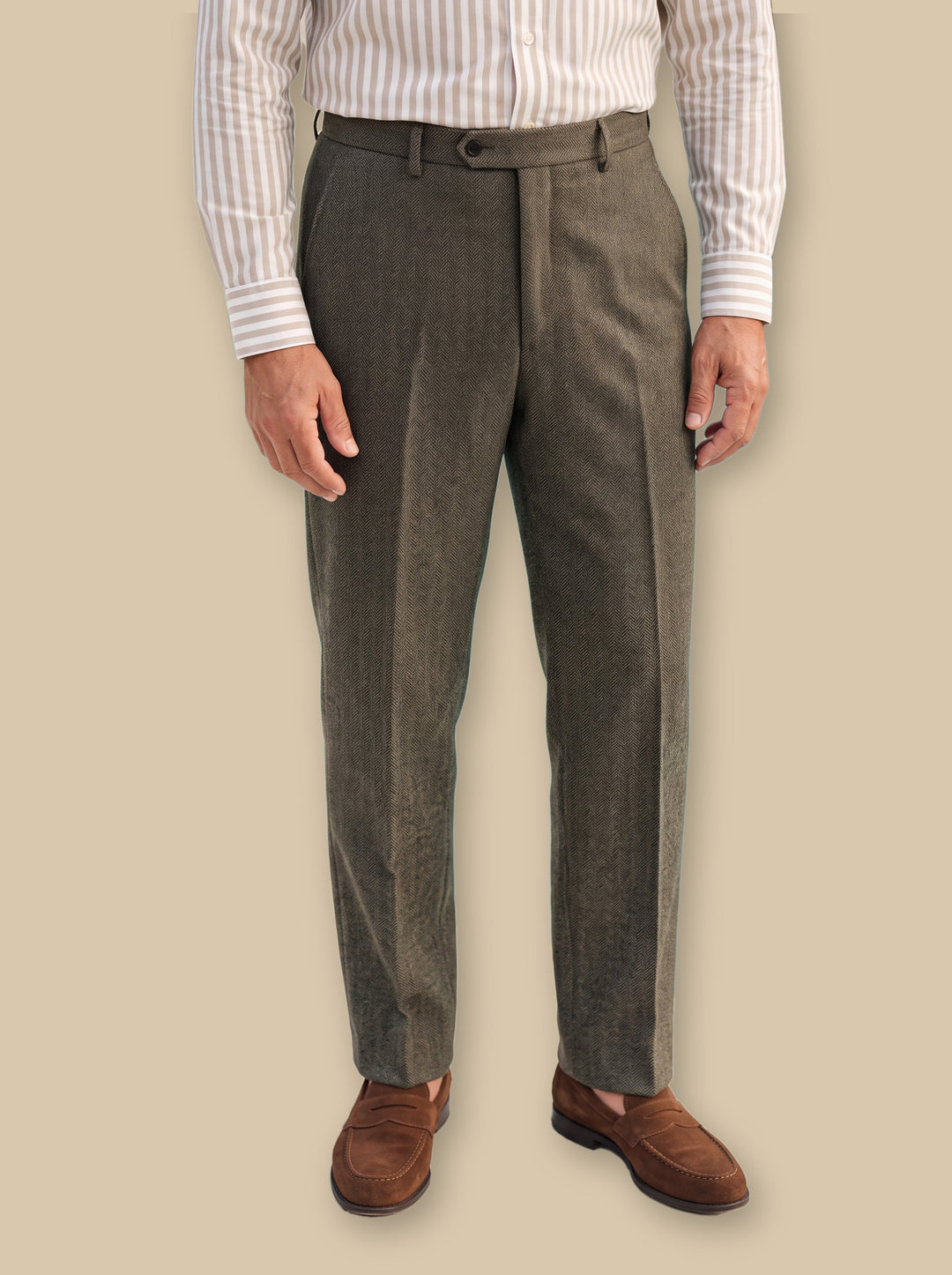 Herringbone Pleated Business Dress Trousers