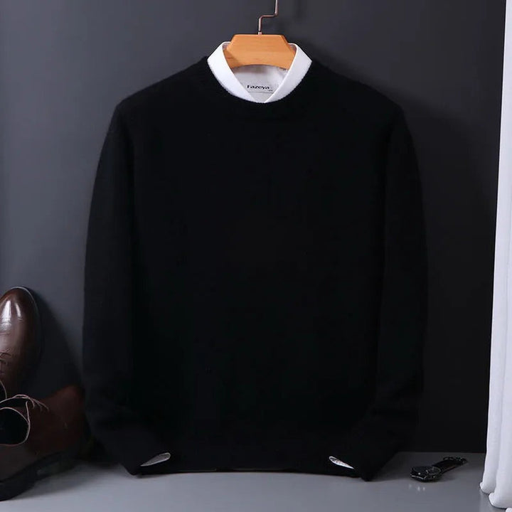 Ribbed cuff crew neck sweater shown in black