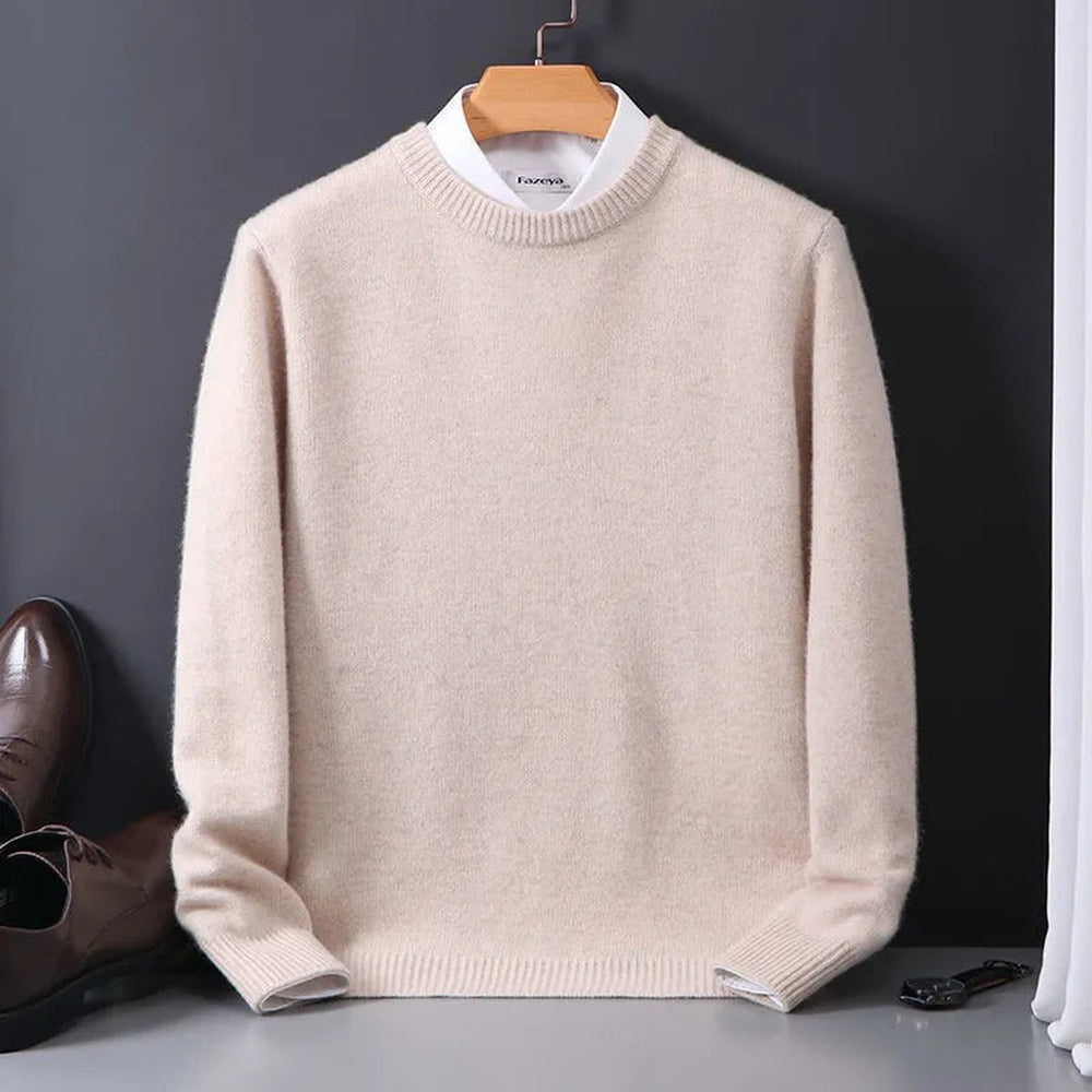 Ribbed cuff crew neck sweater shown in beige