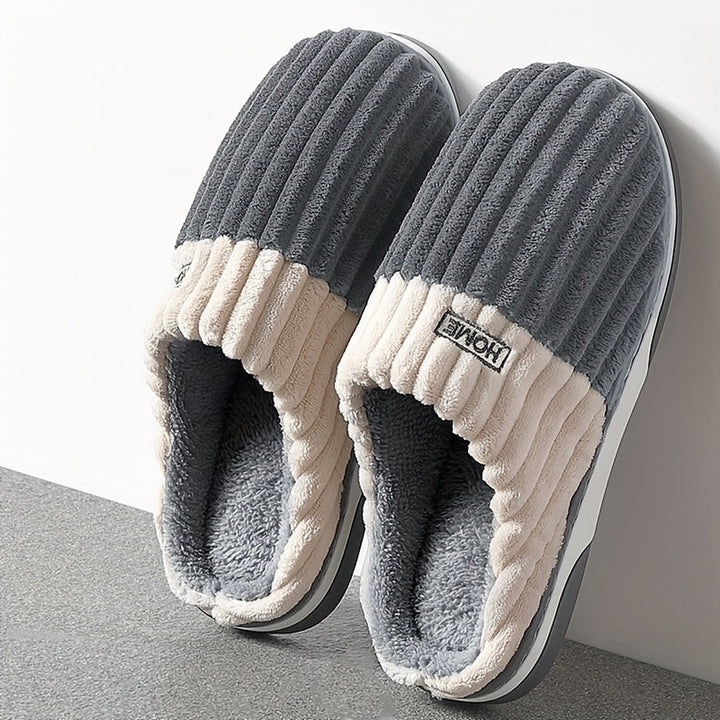 Ribbed fleece-lined house slipper shown in slate grey