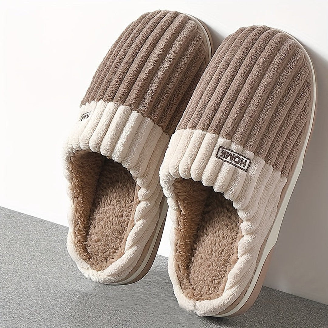 Ribbed fleece-lined house slipper shown in taupe