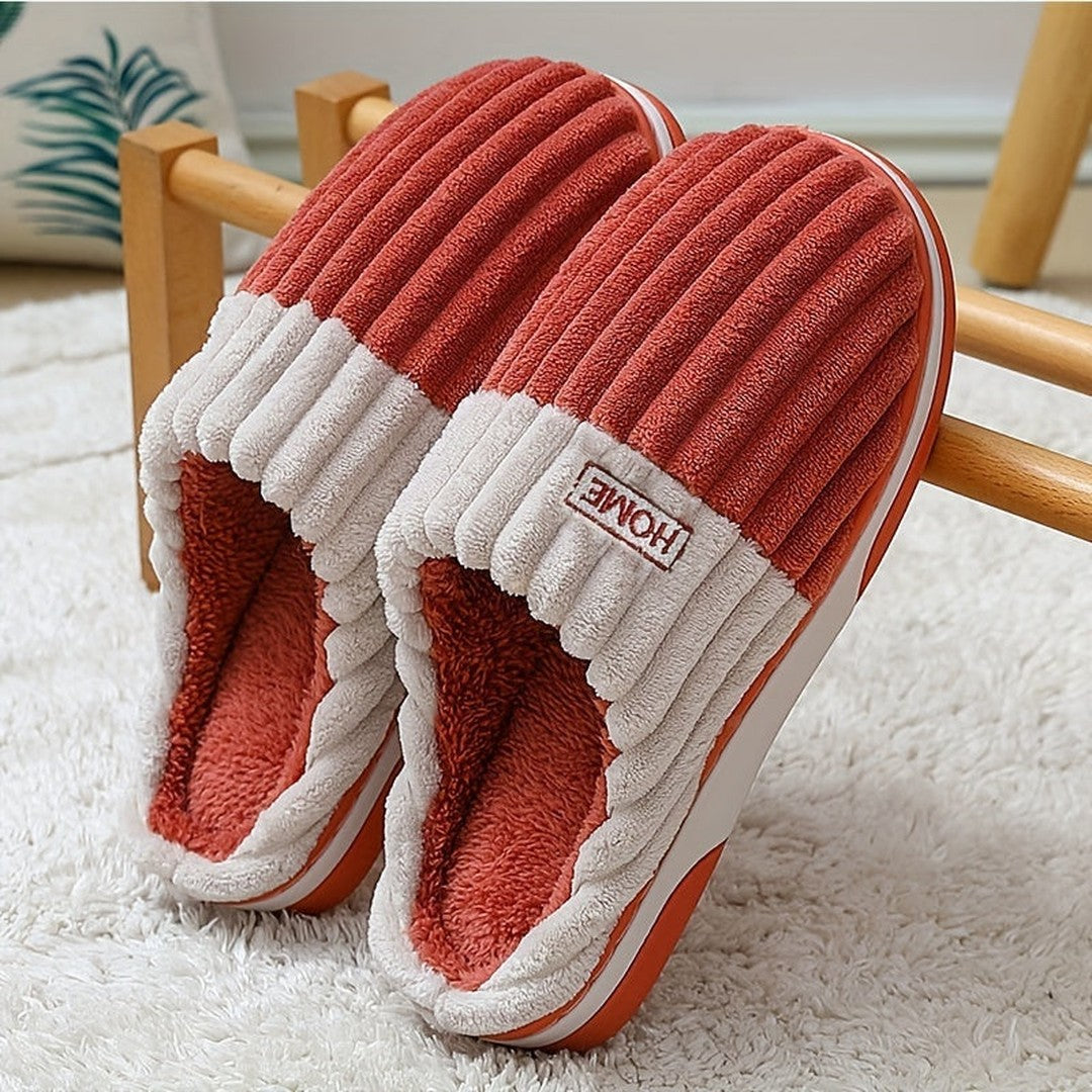 Ribbed fleece-lined house slipper shown in rust