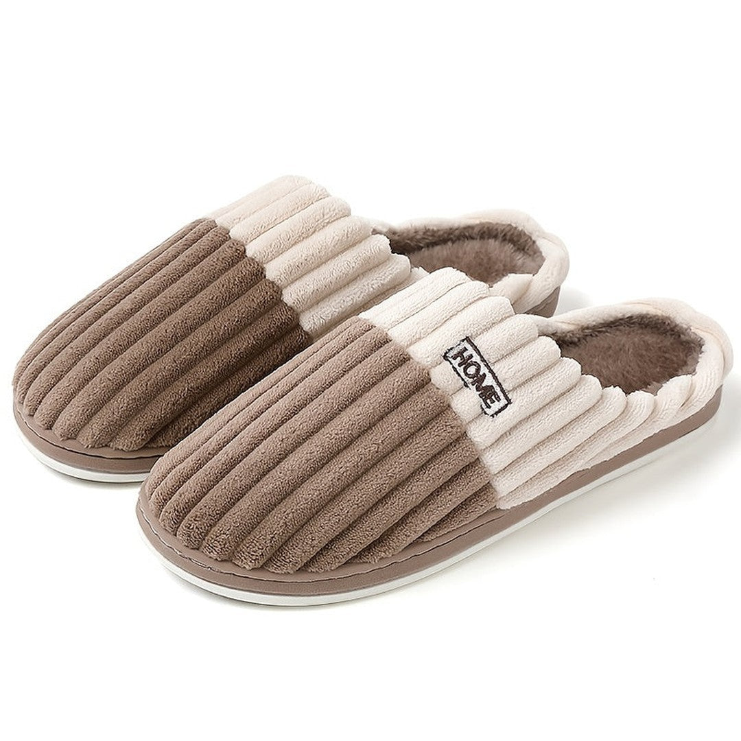 Ribbed fleece-lined house slipper shown in sand