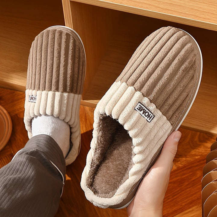 Ribbed fleece-lined house slipper, pair together view