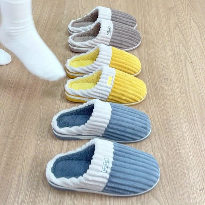 Ribbed fleece-lined house slipper, angled view