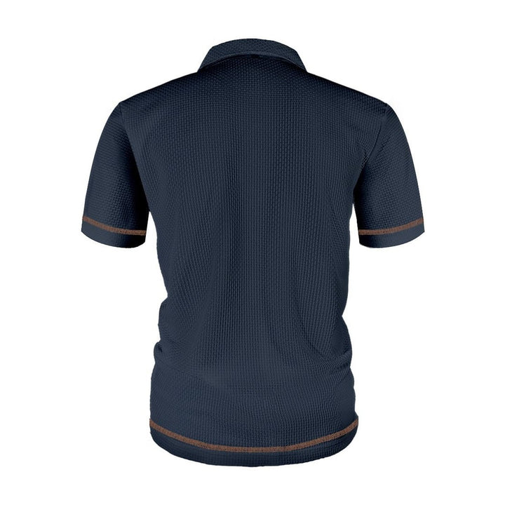 Ribbed trim textured knit polo, sleeve trim close-up