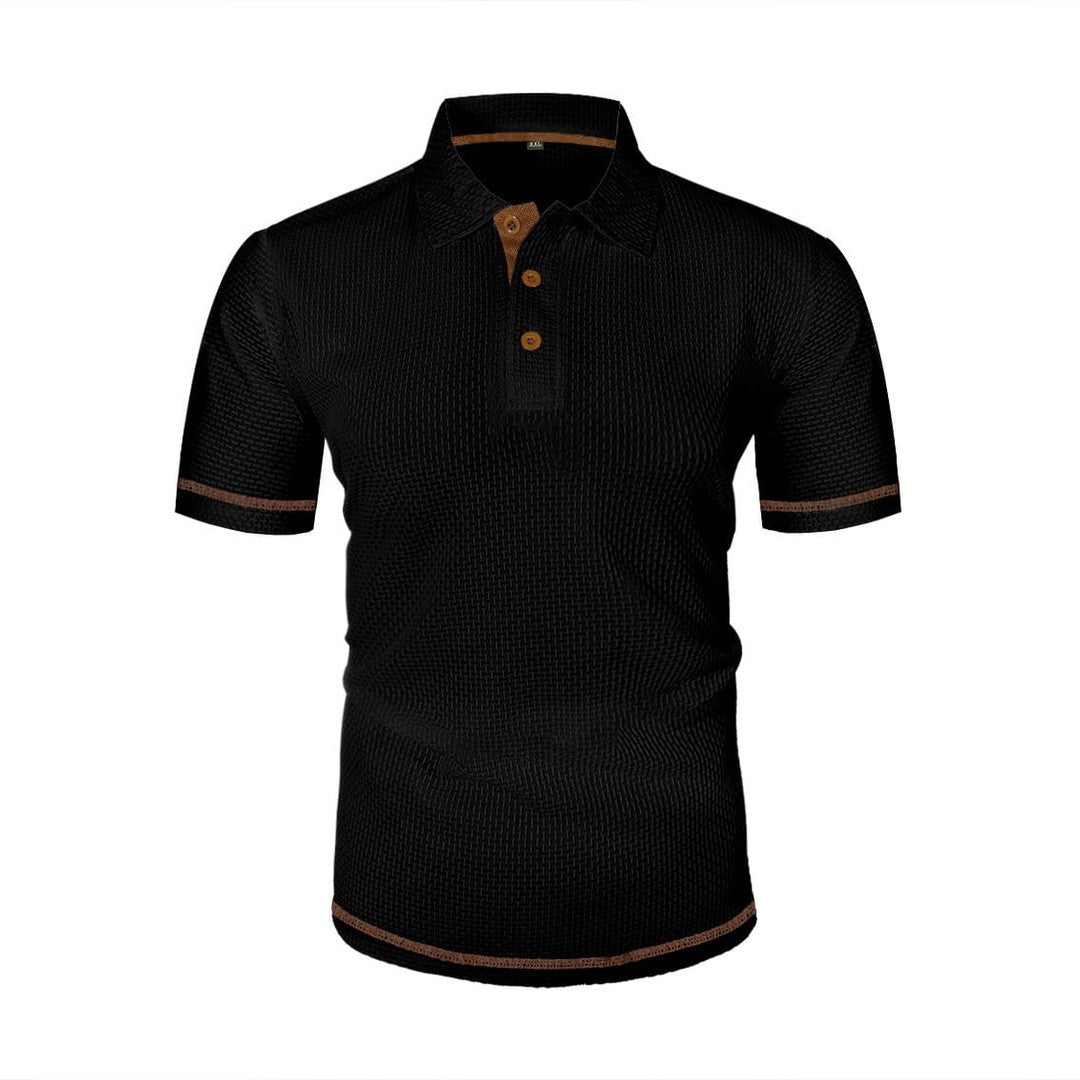 Ribbed trim textured knit polo, fabric texture detail