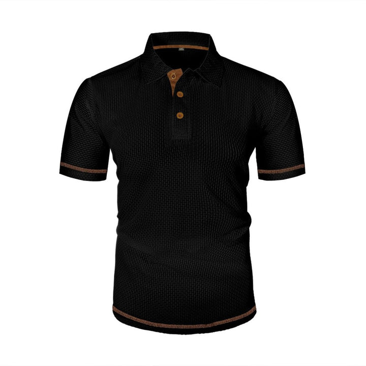 Ribbed trim textured knit polo, fabric texture detail